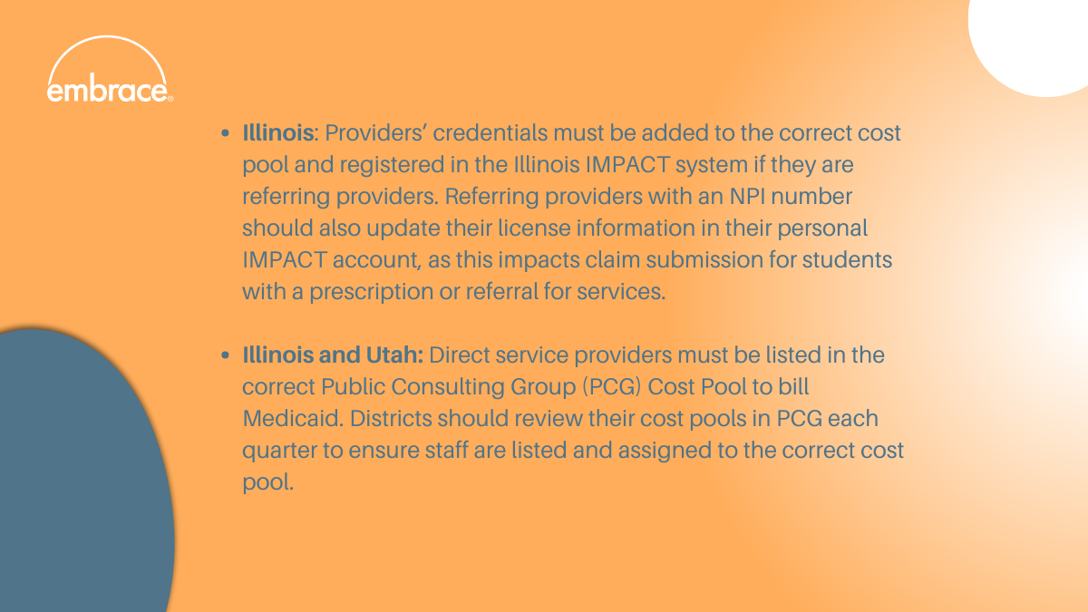 Medicaid billing requirements in Illinois and Utah 